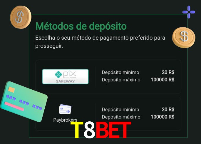 O cassino T8Bet oferece uma grande variedade de métodos de pagamento